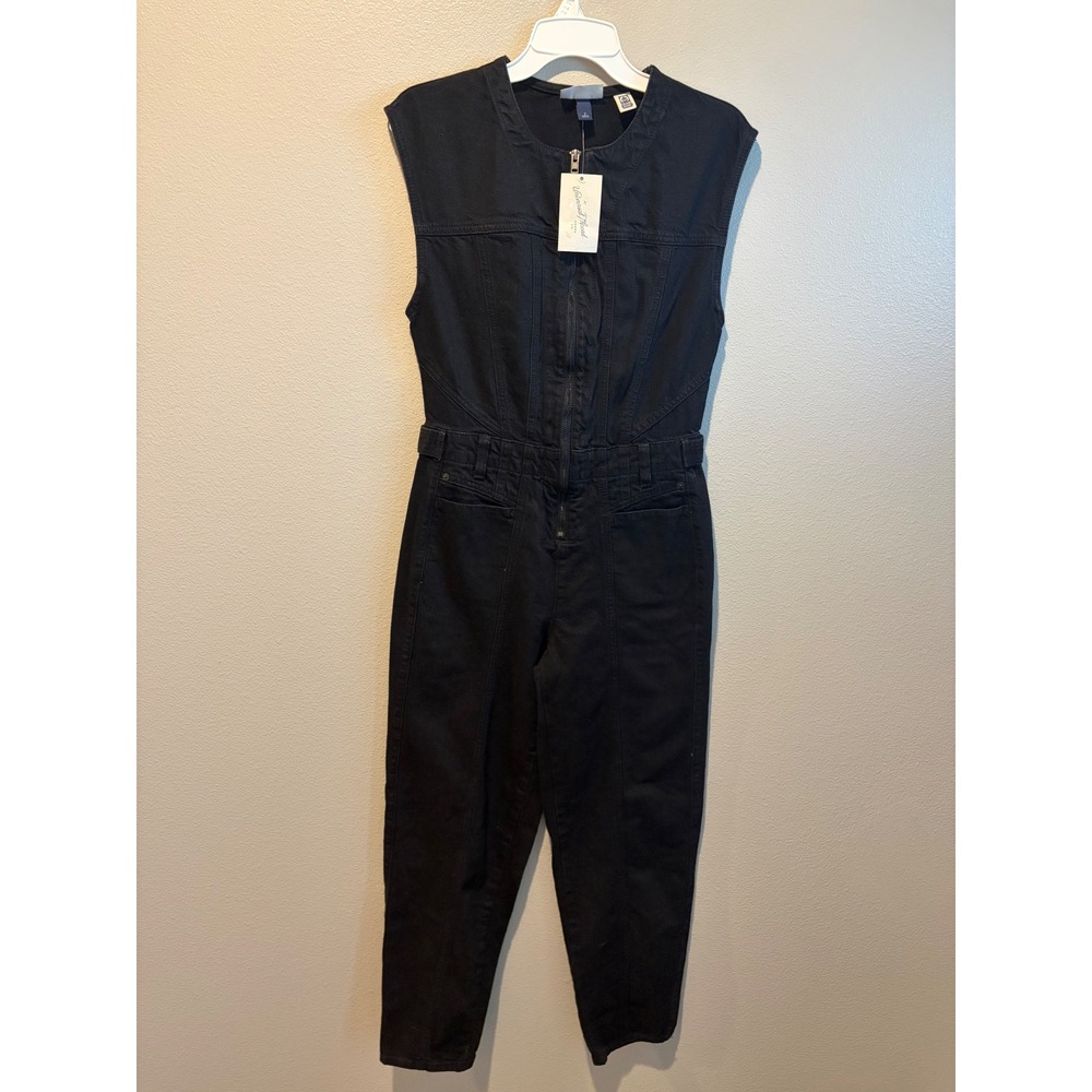Universal Thread Womens Black Denim Sleeveless Zip Front Utility Jumpsuit Size 2